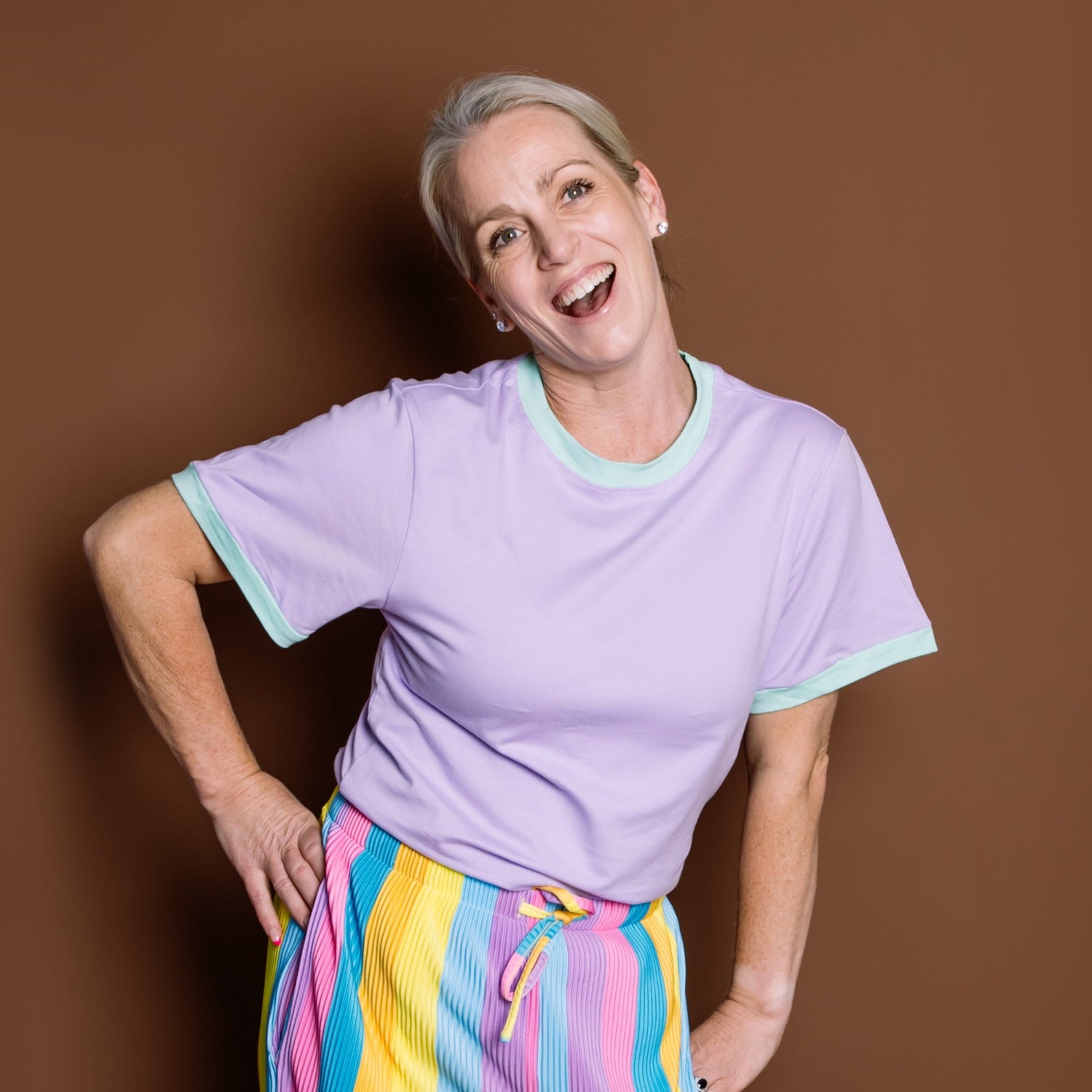 Lilac & Mint Oversize Ringer Tee