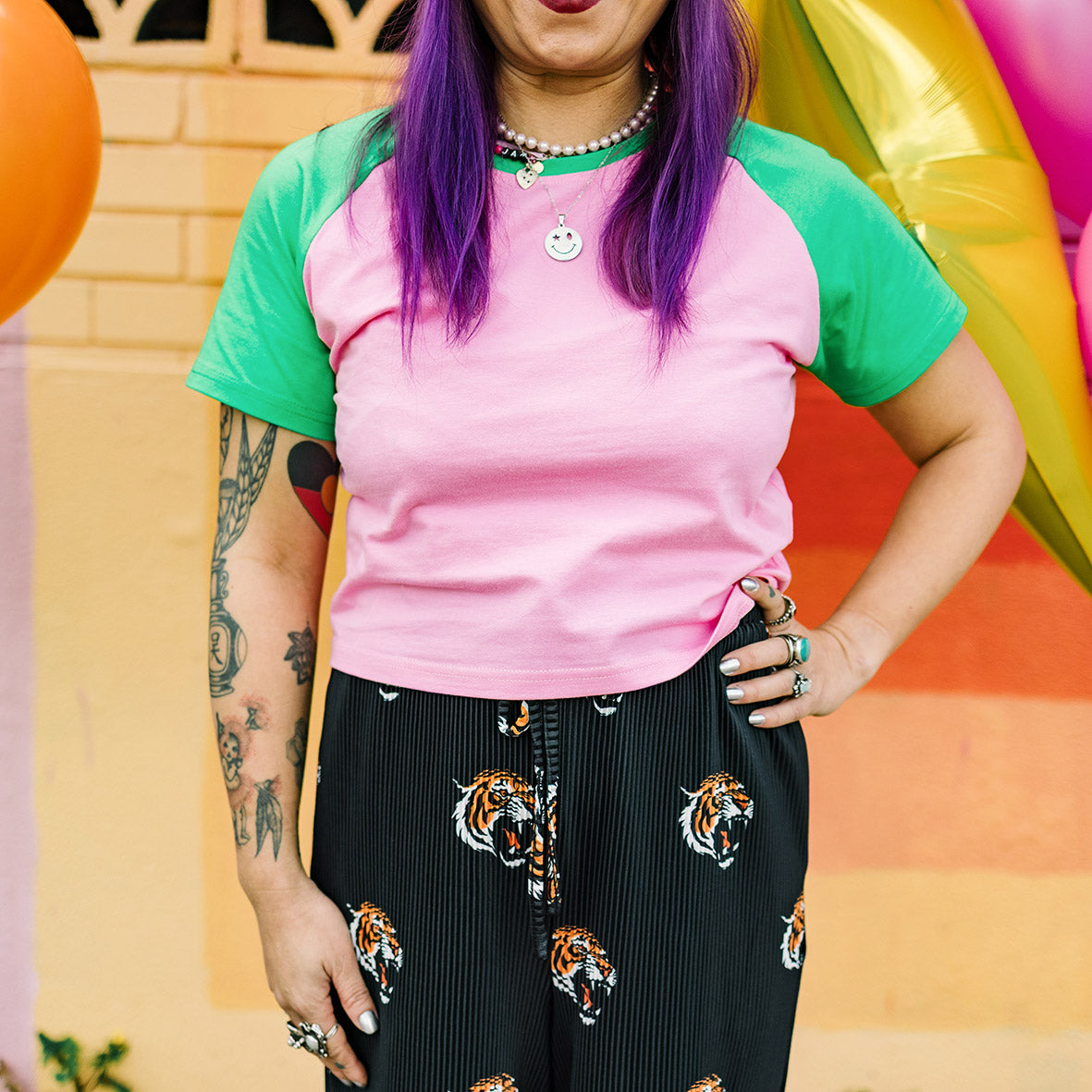 Watermelon Fitted Crop Raglan Tee