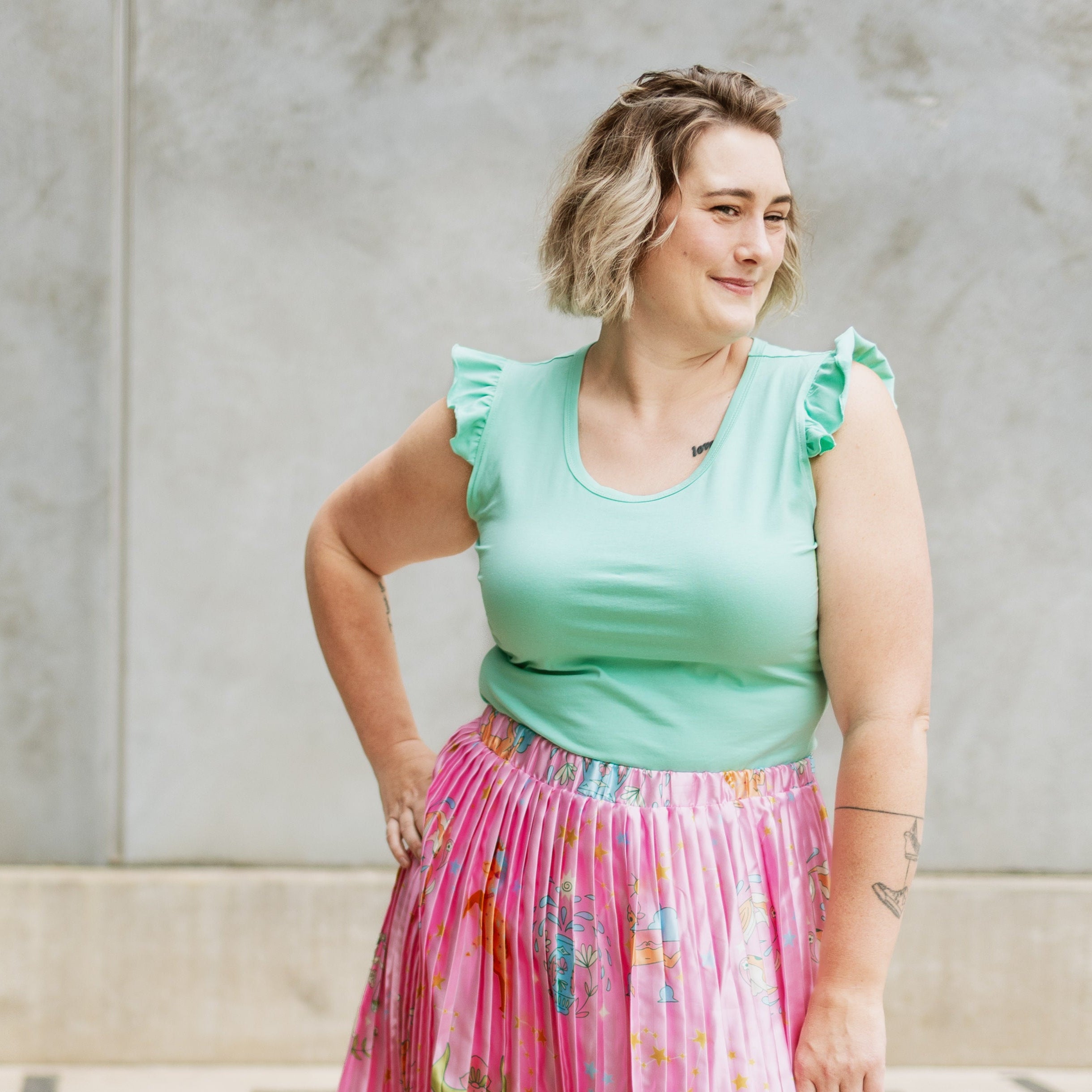 Frill Sleeve Teal Singlet