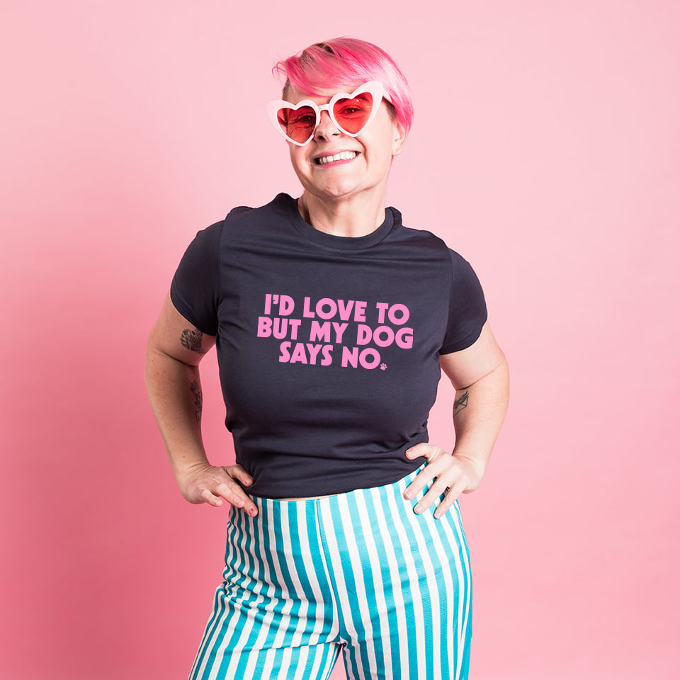 I'd Love To But My Dog Says No Womens Navy Tee
