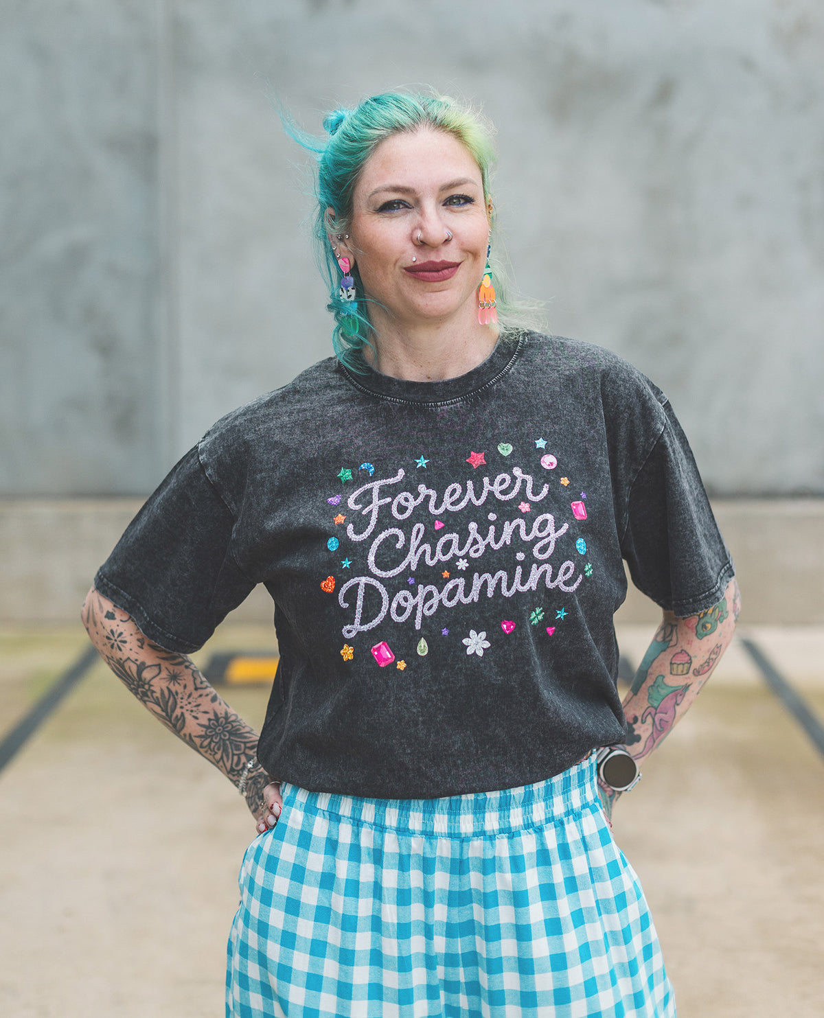 Forever Chasing Dopamine Oversize Black Acid Tee