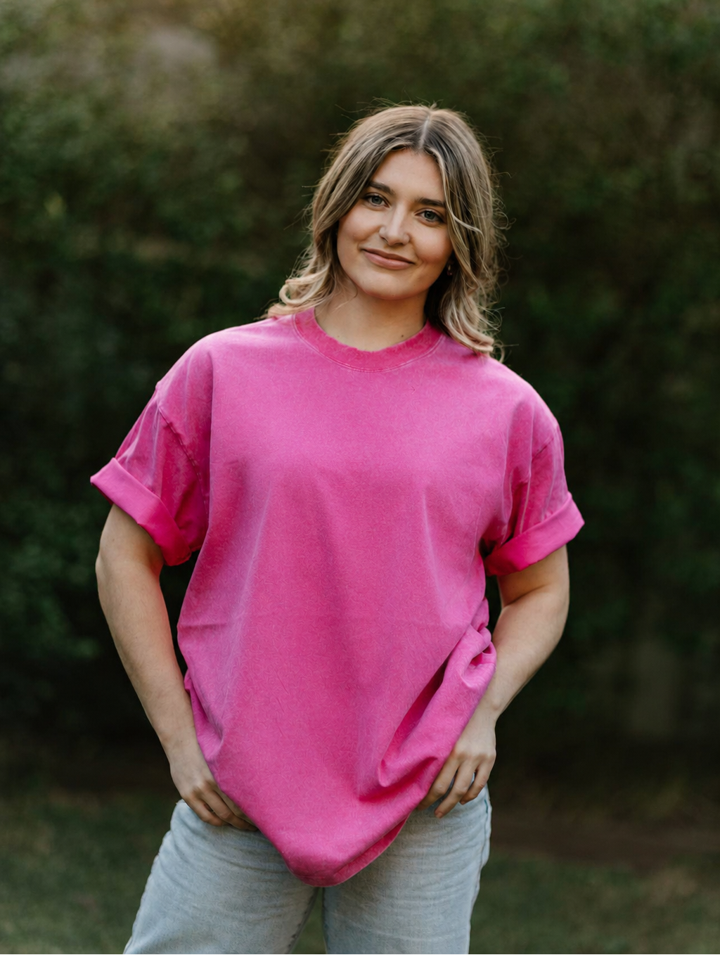 Plain Pink Acid Wash Tee