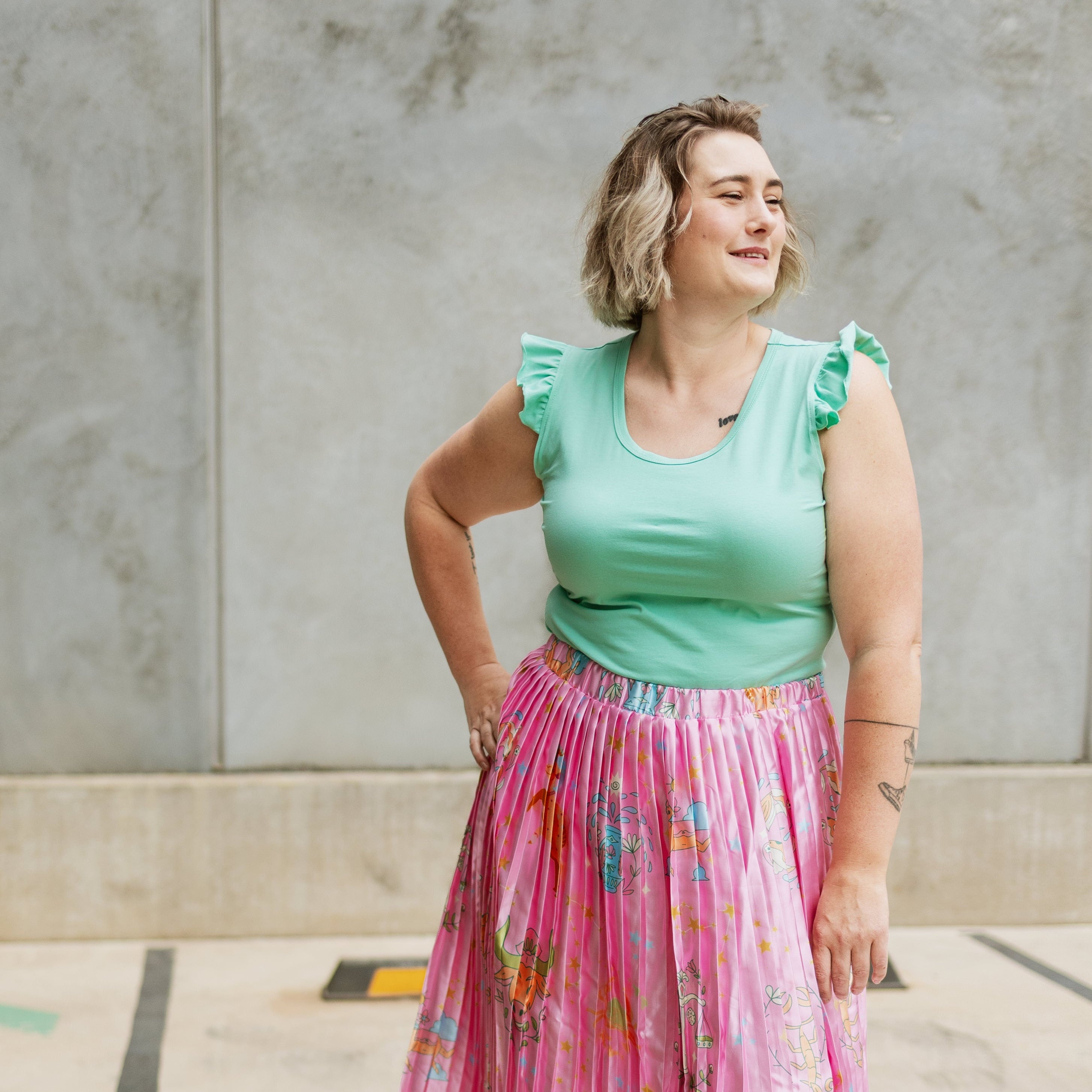 Frill Sleeve Teal Singlet