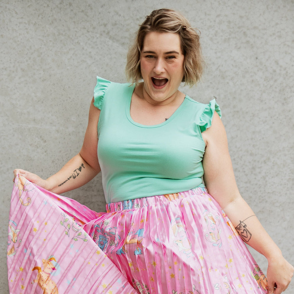 Frill Sleeve Teal Singlet