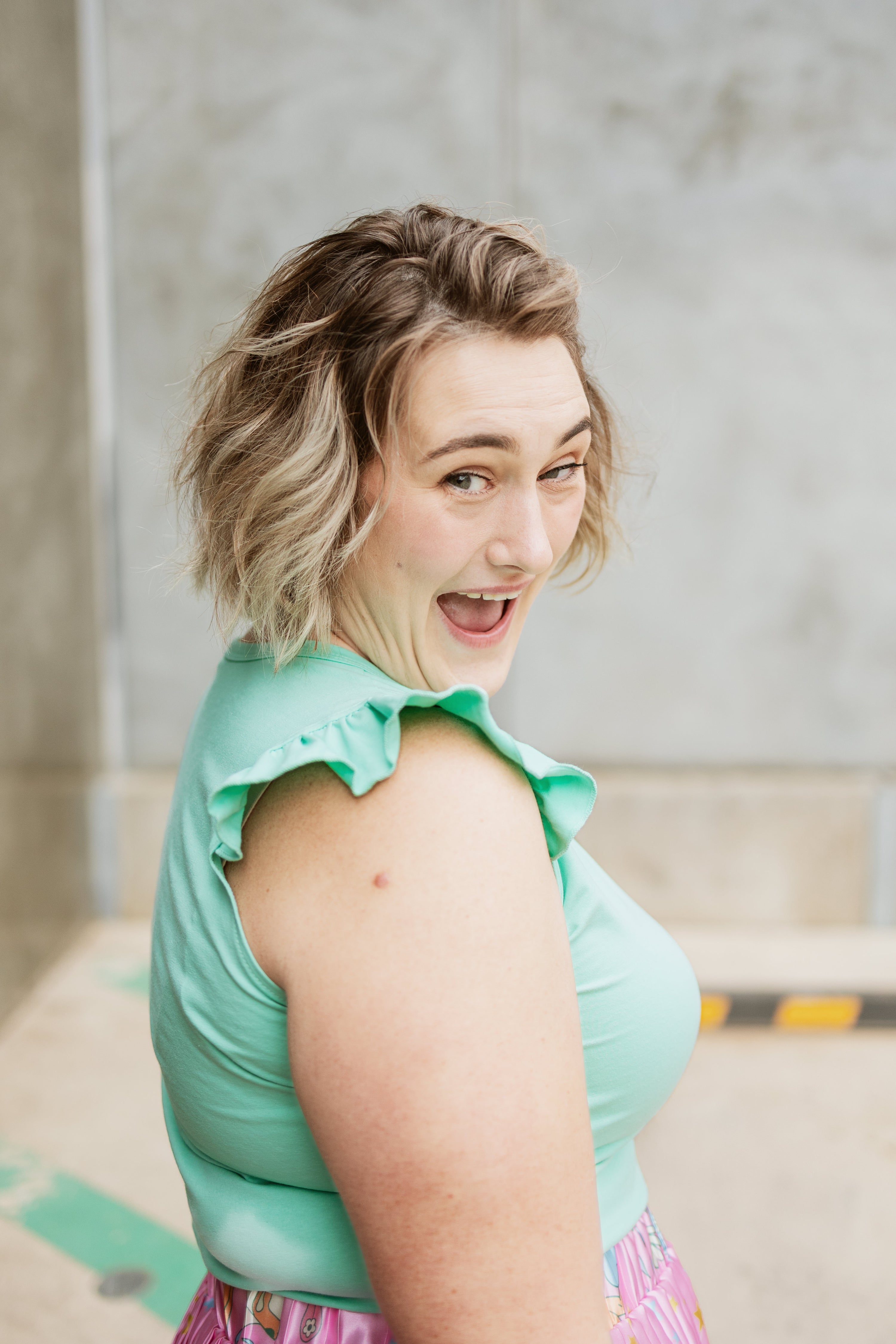 Frill Sleeve Teal Singlet