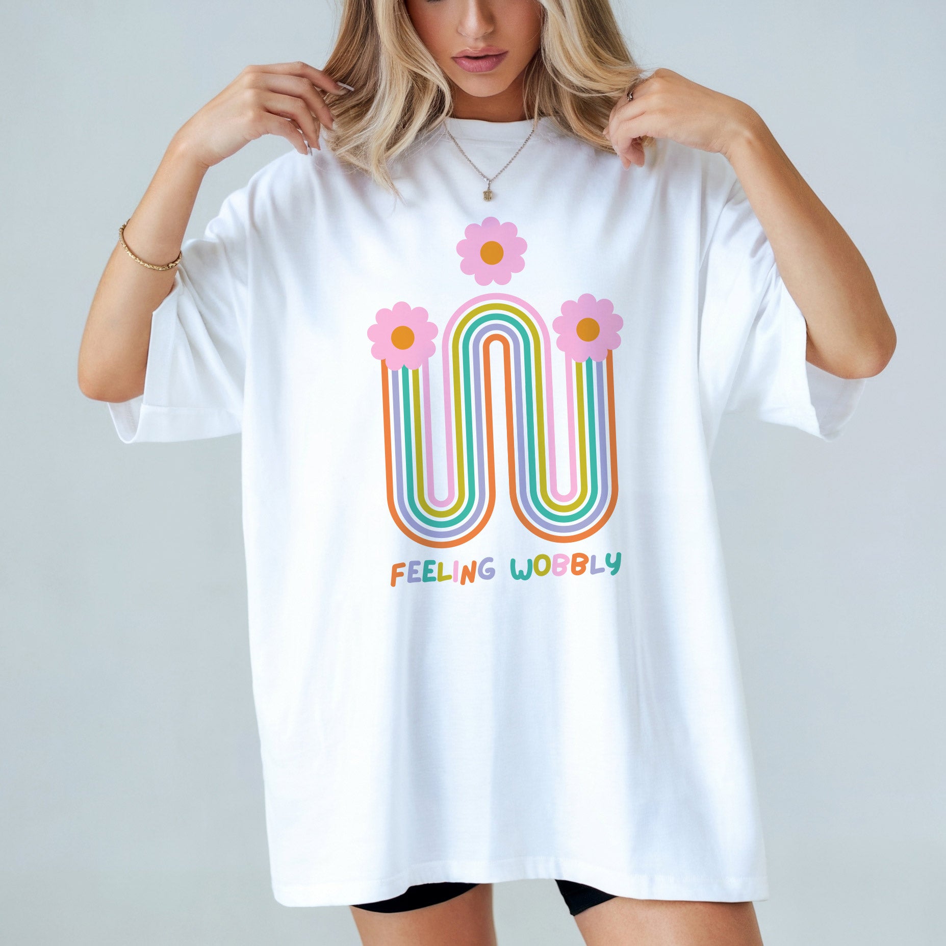 Feeling Wobbly Floral White Womens Tee