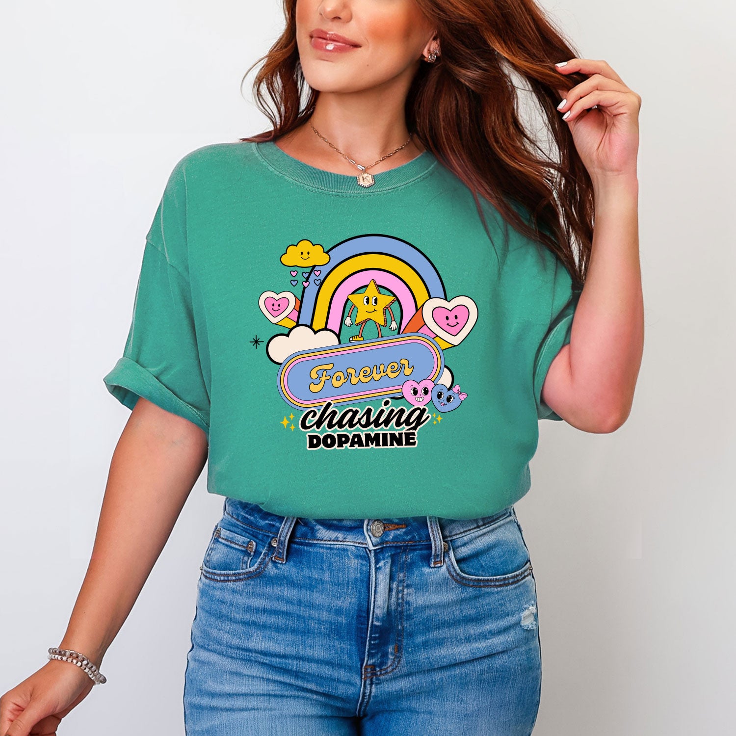 Forever Chasing Dopamine Oversize Emerald Tee