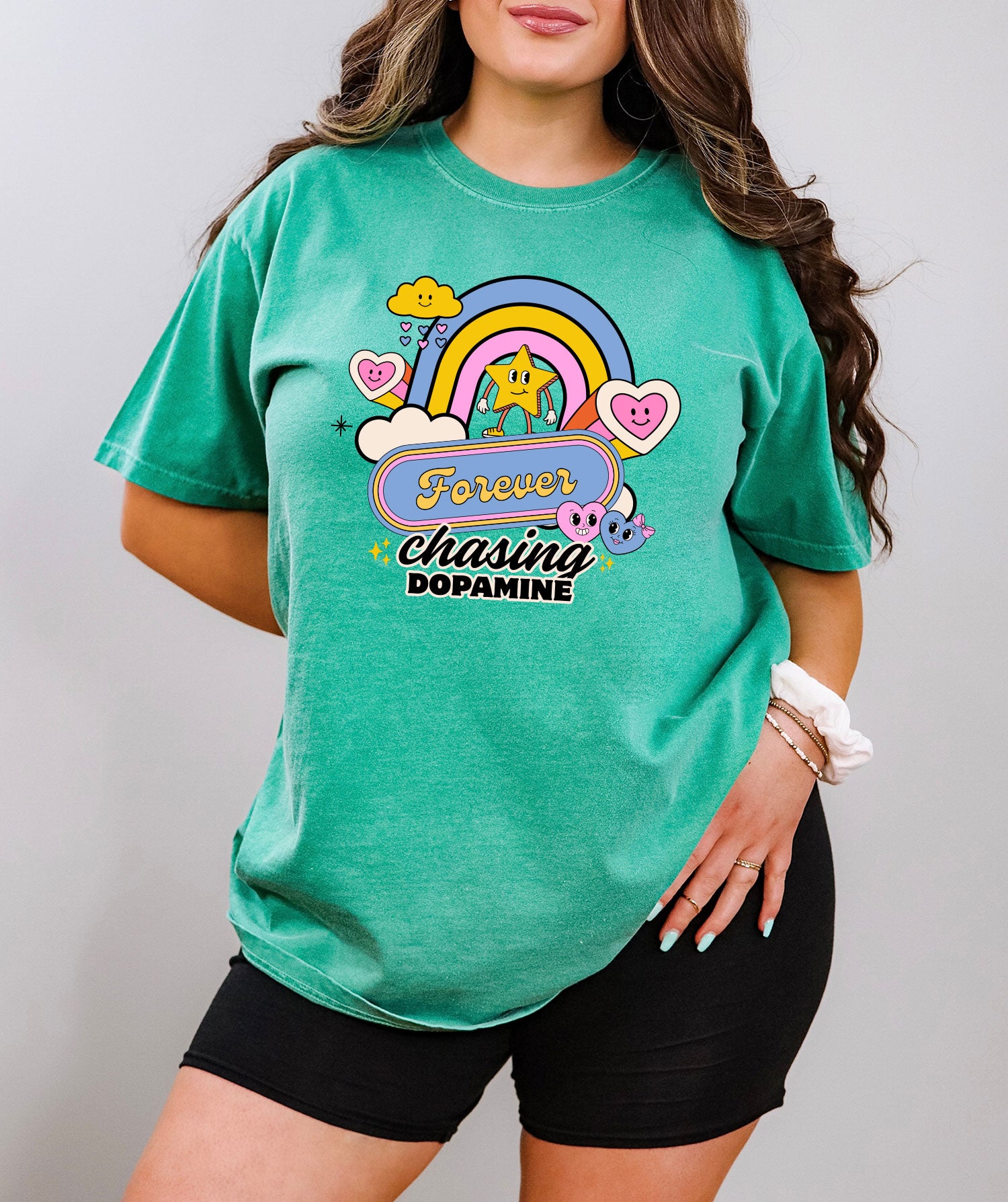Forever Chasing Dopamine Oversize Emerald Tee