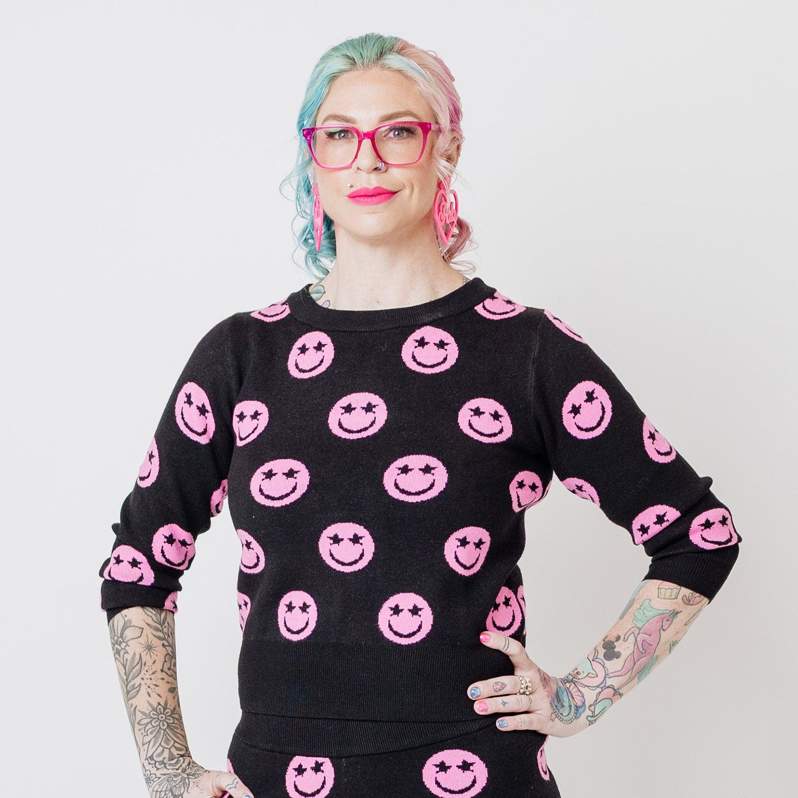 Black Smiley Face Knit Top ONLY