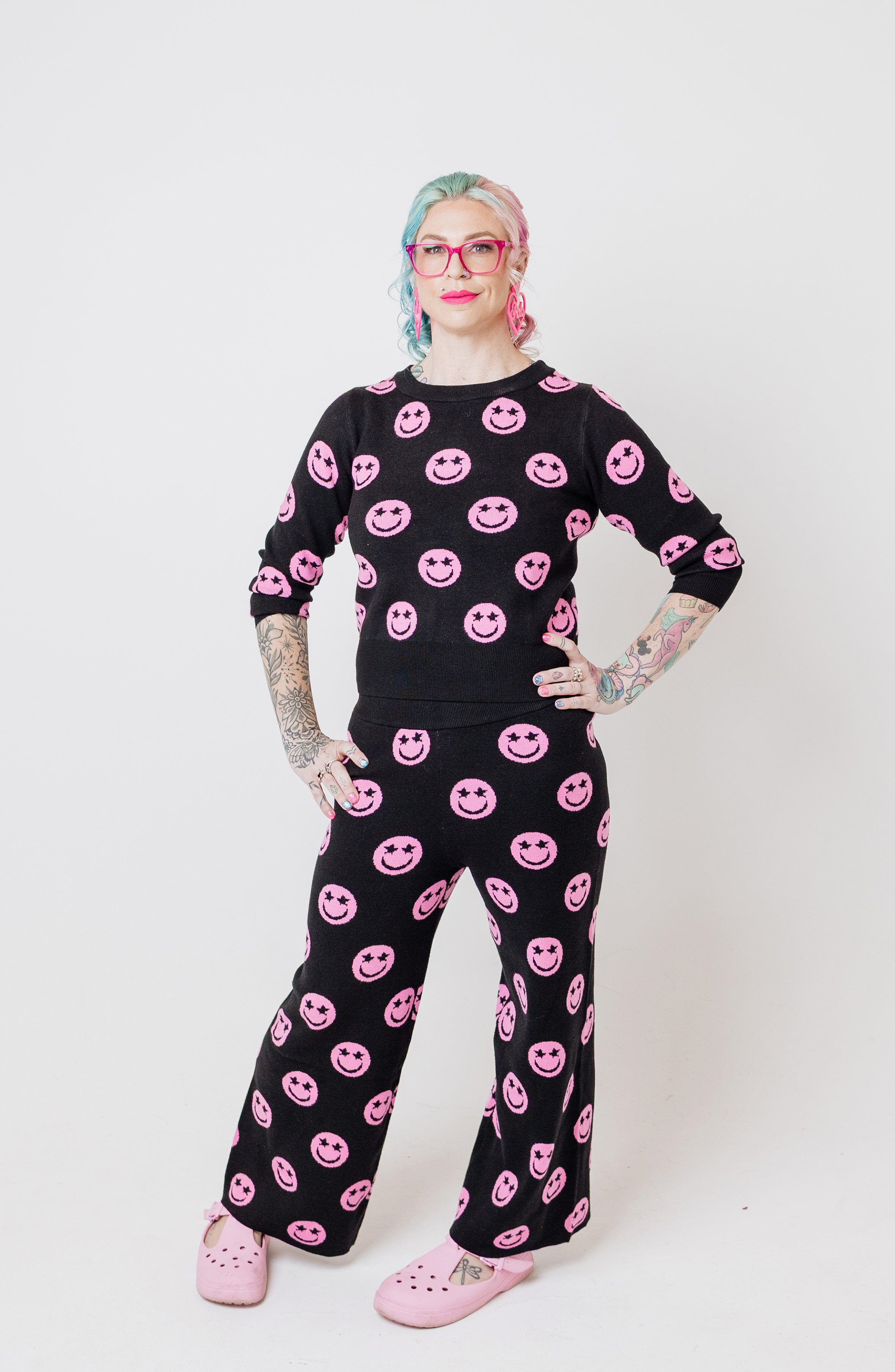 Black Smiley Face Knit Set