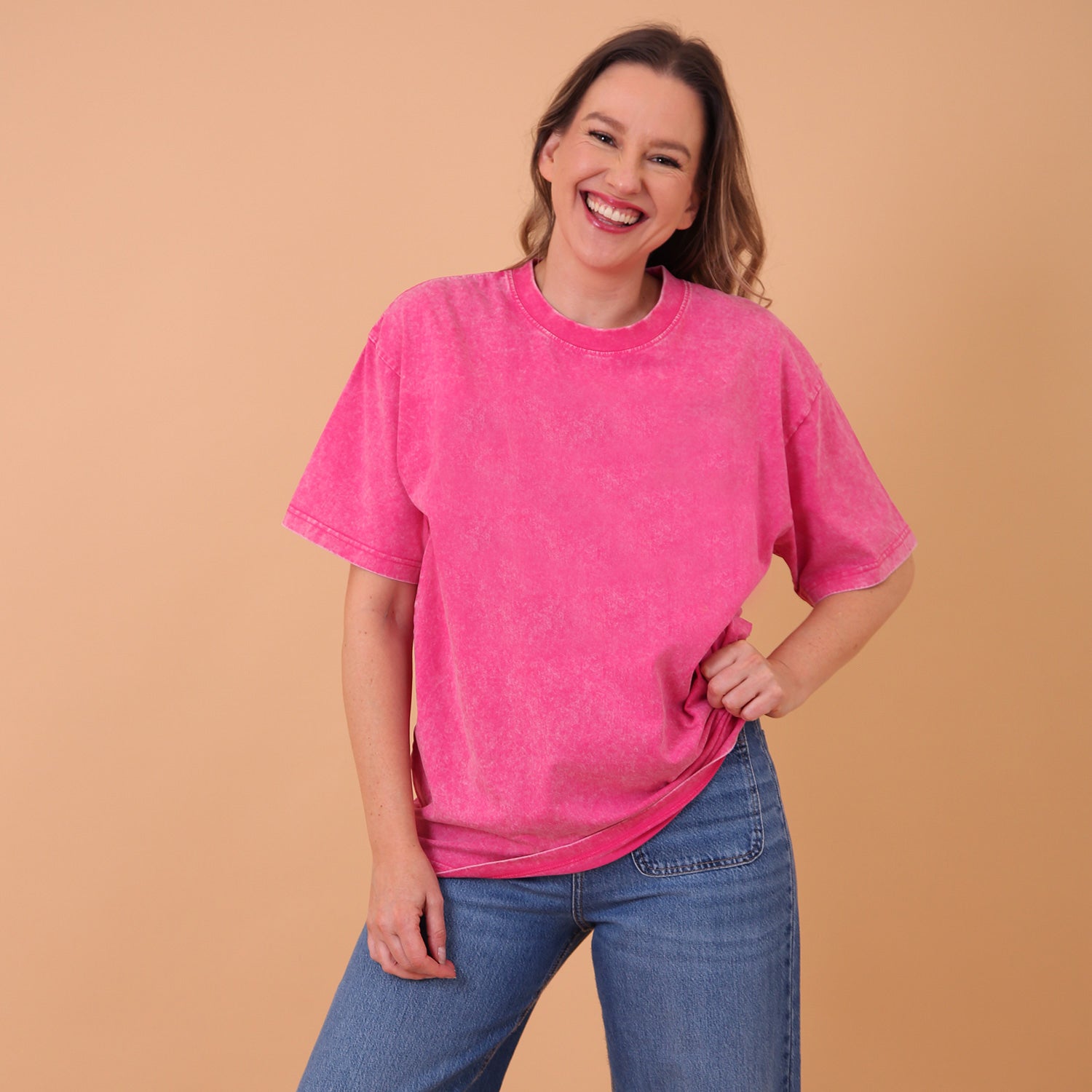 Plain Pink Acid Wash Tee