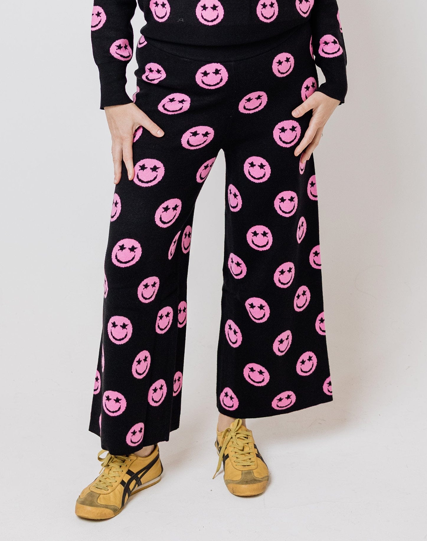 Black Smiley Face Knit Pants - ONLY