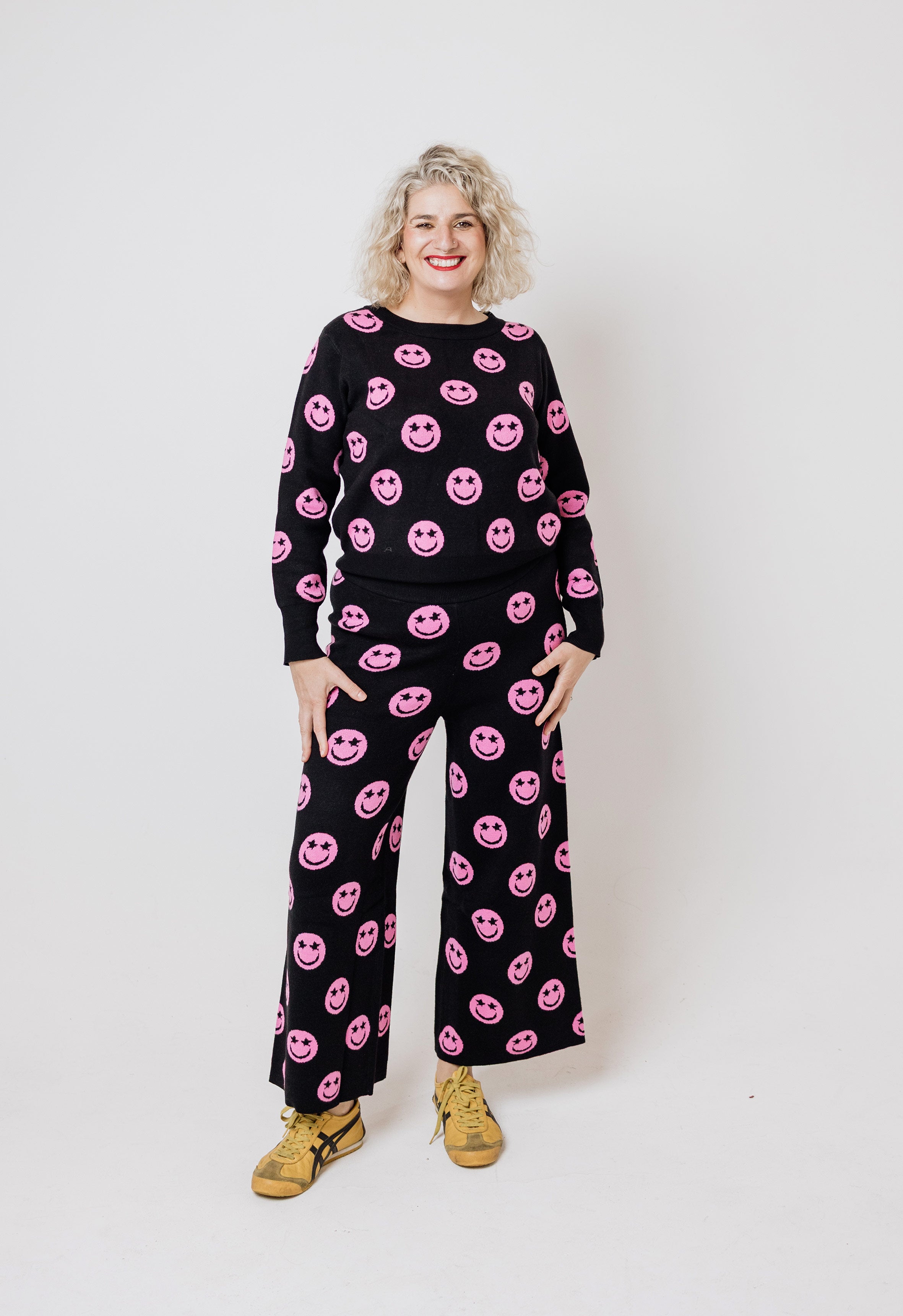 Black Smiley Face Knit Set