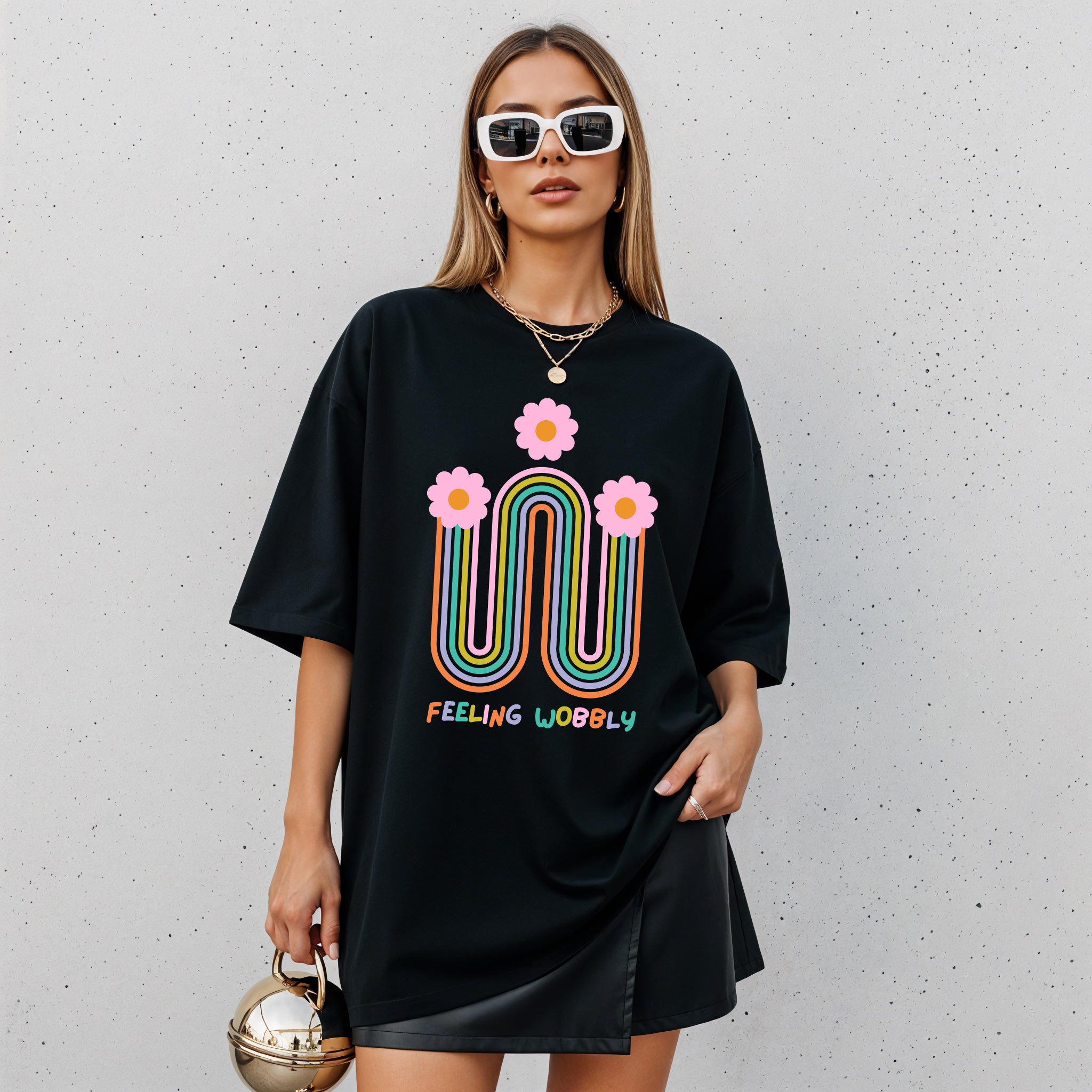 Feeling Wobbly Floral Black Womens Tee