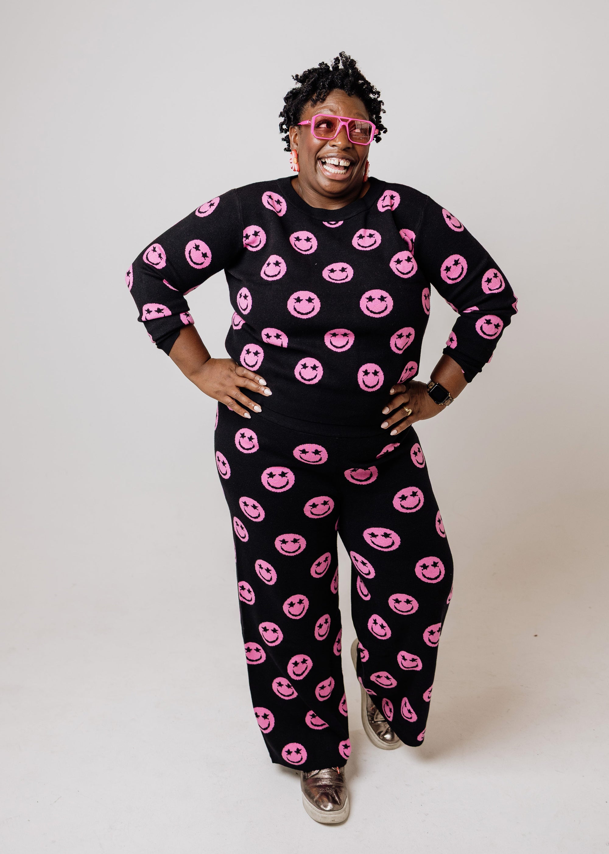 Black Smiley Face Knit Pants - ONLY