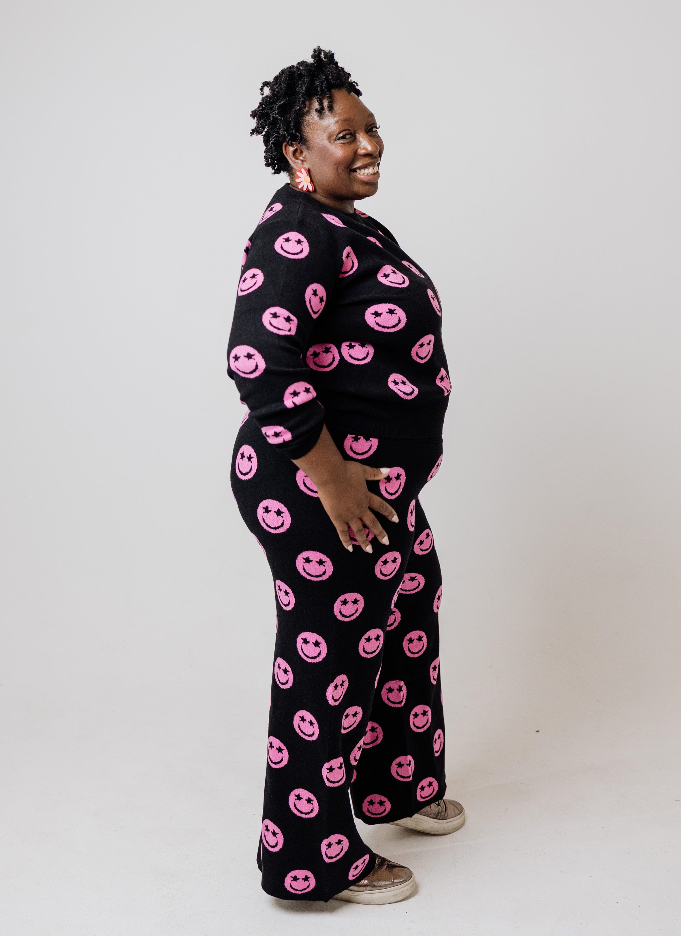 Black Smiley Face Knit Set