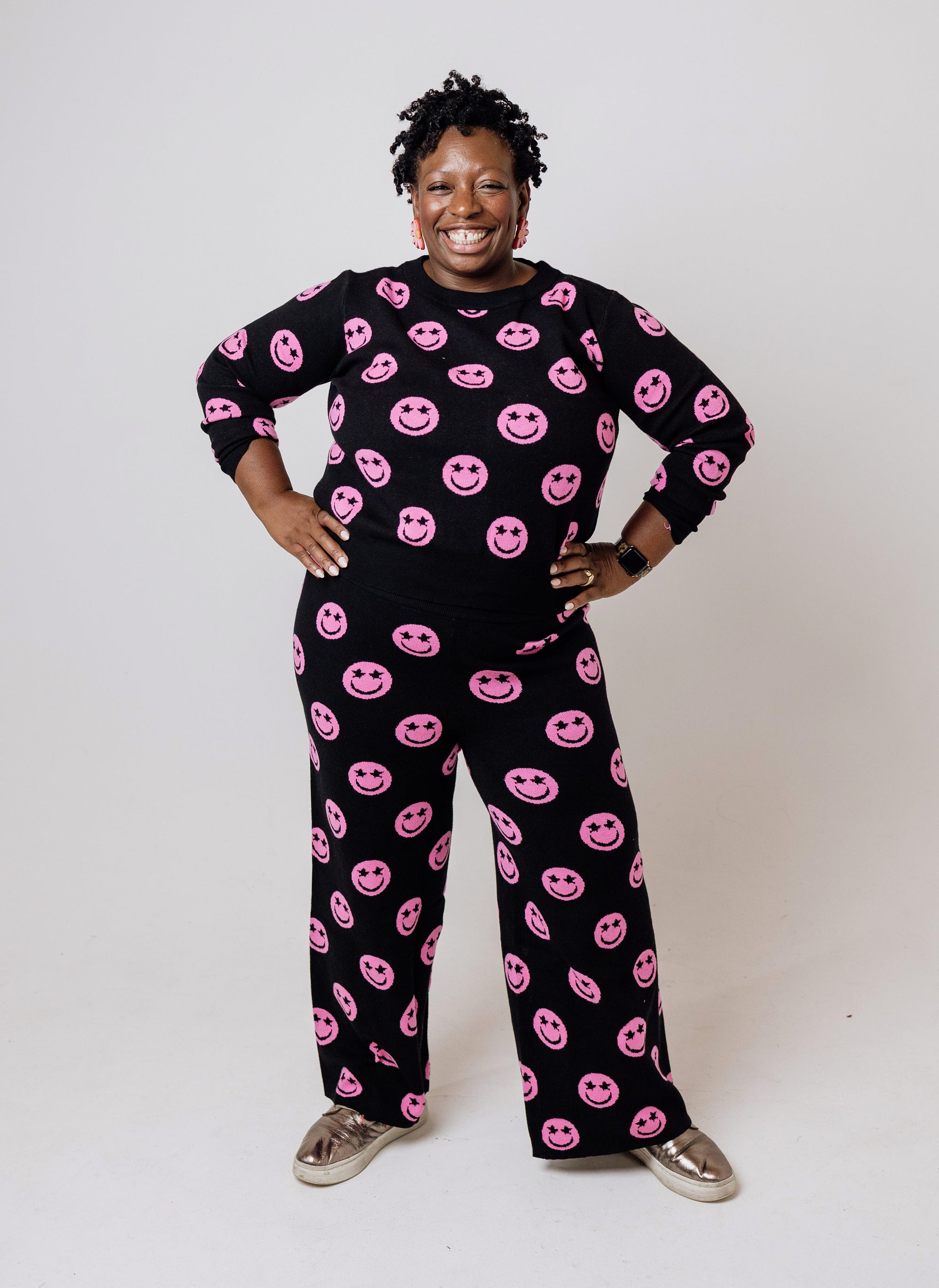 Black Smiley Face Knit Set