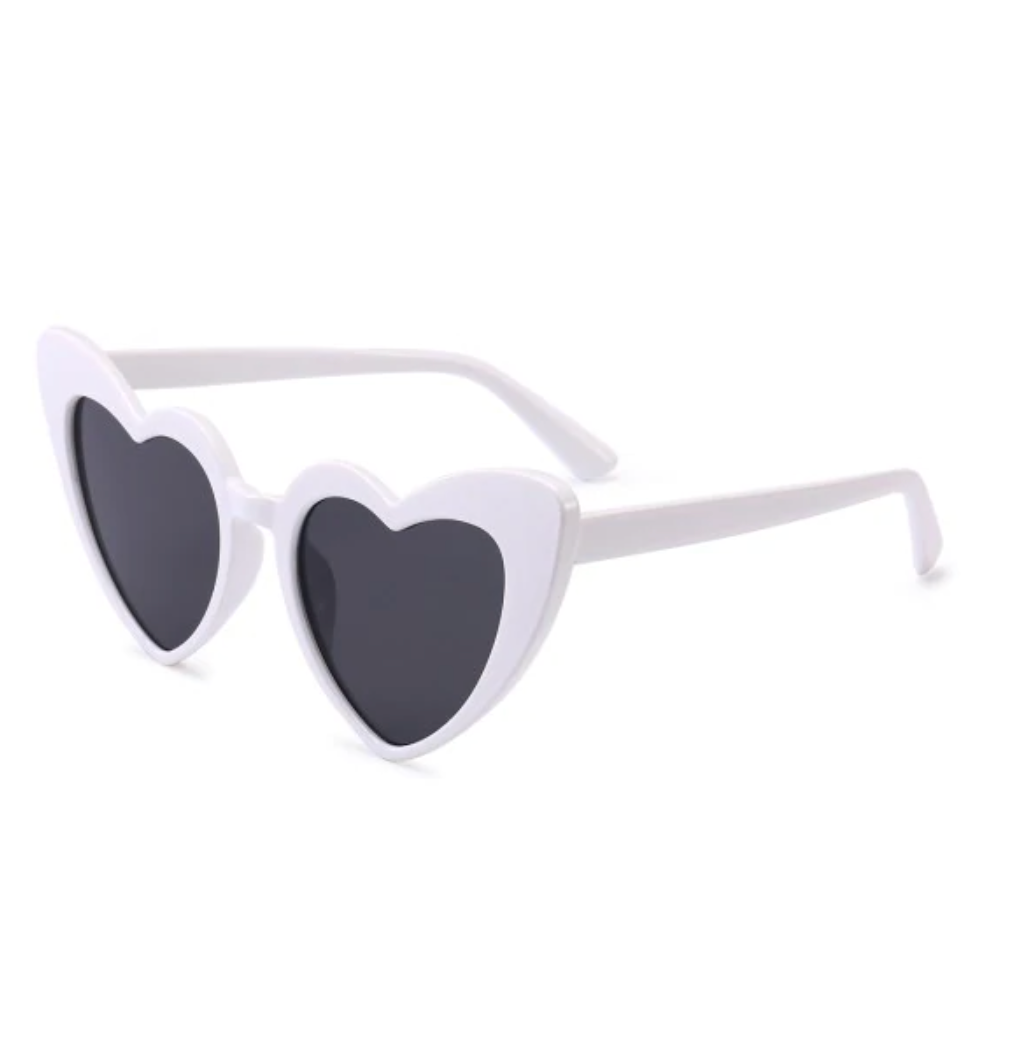 Adult White Love Heart Sunglasses Dark Lens Confetti Rebels